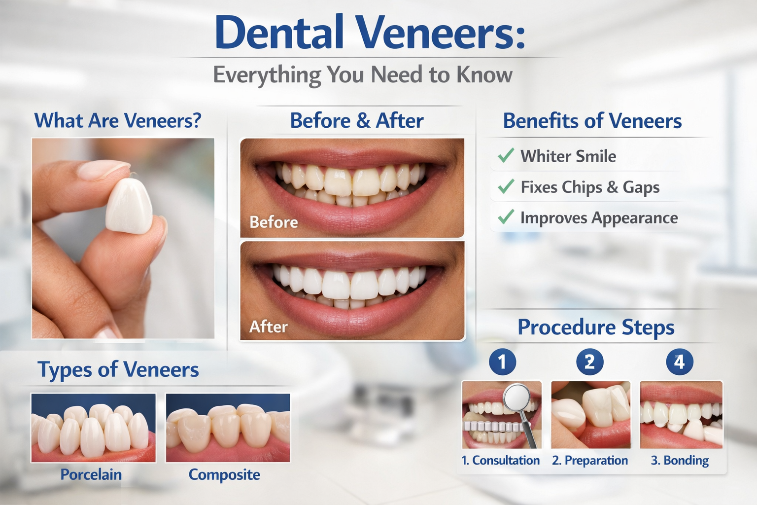 Find dental veneers treatment and learn how veneers improve smile appearance
