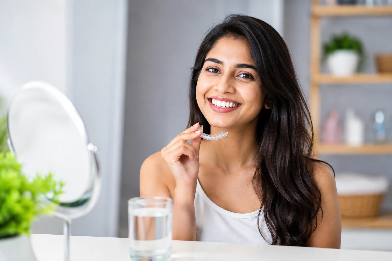 Patient smiling after professional teeth whitening treatment at dental clinic in Kothrud
