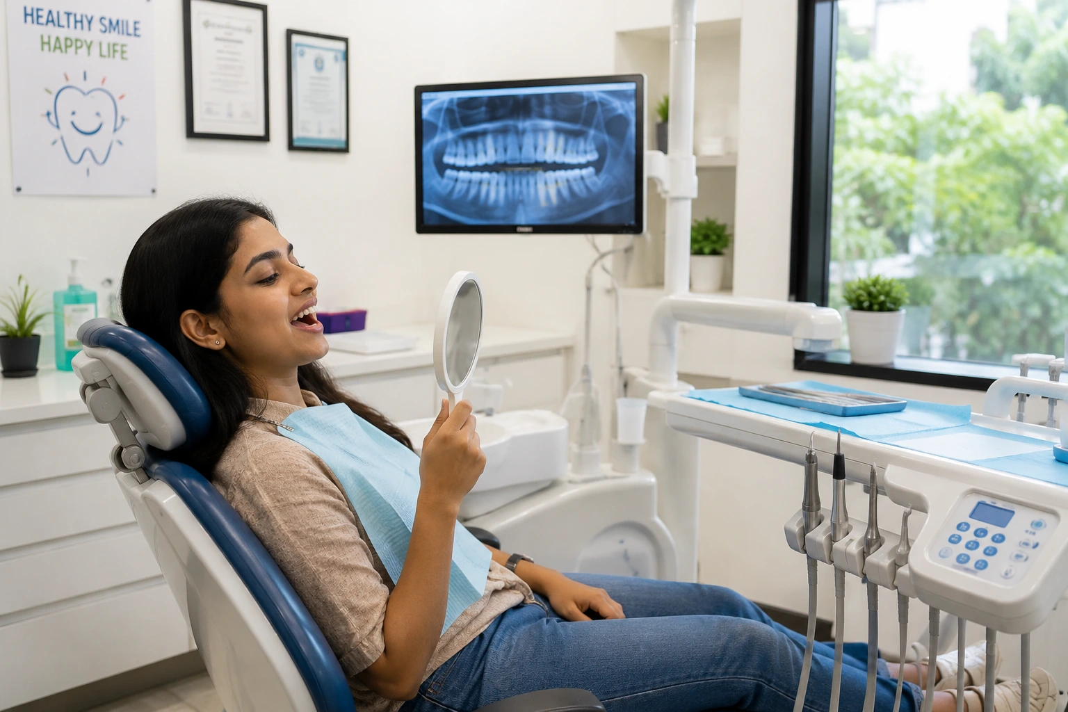 Experienced dentist in Kothrud examining a patient's teeth in a modern clinic