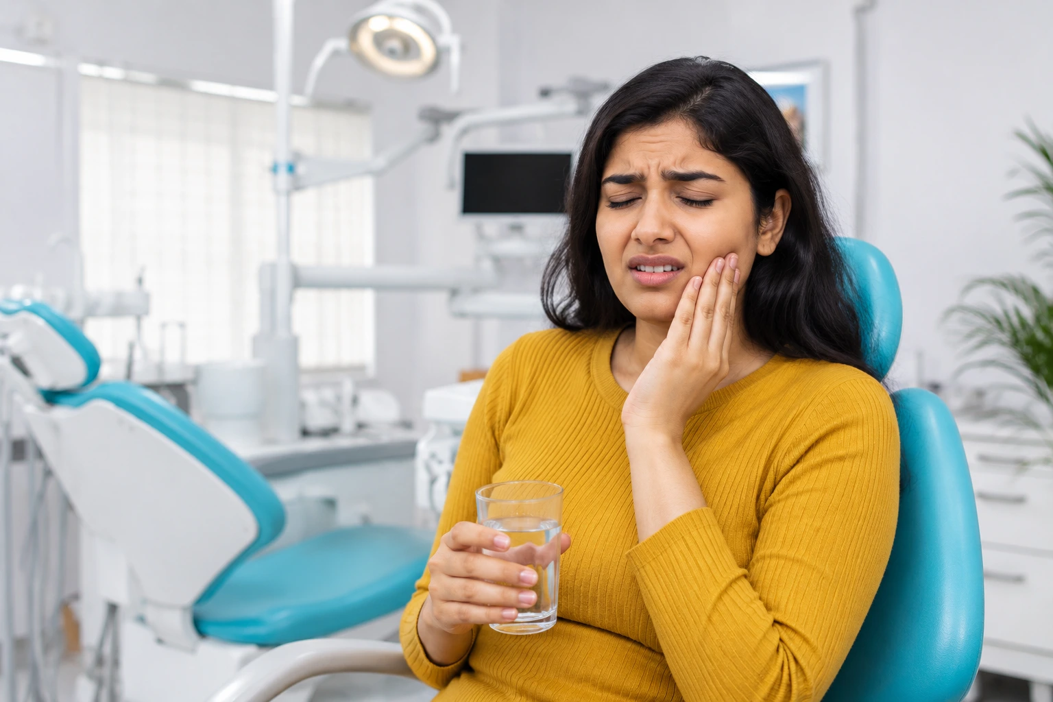 Dentist examining patient for sensitive teeth treatment in Kothrud clinic