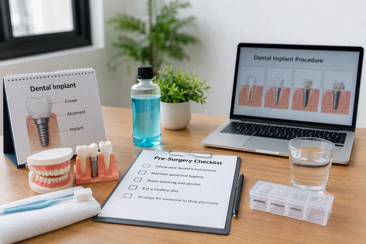 Dentist explaining dental implant preparation steps to patient in Kothrud clinic